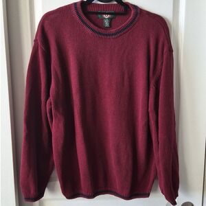 American Outpost Men XL Burgundy Red Ramie Cotton Knit Crewneck Sweater Cabin